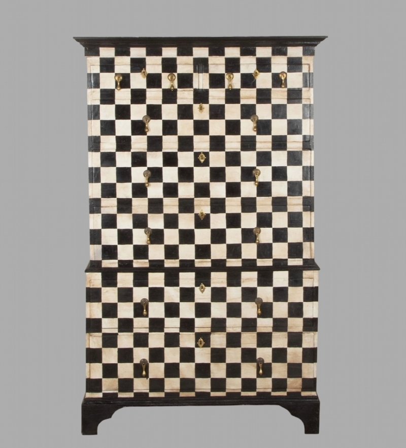 A Highly Decorative 19th Century Painted Chequered Chest on Chest